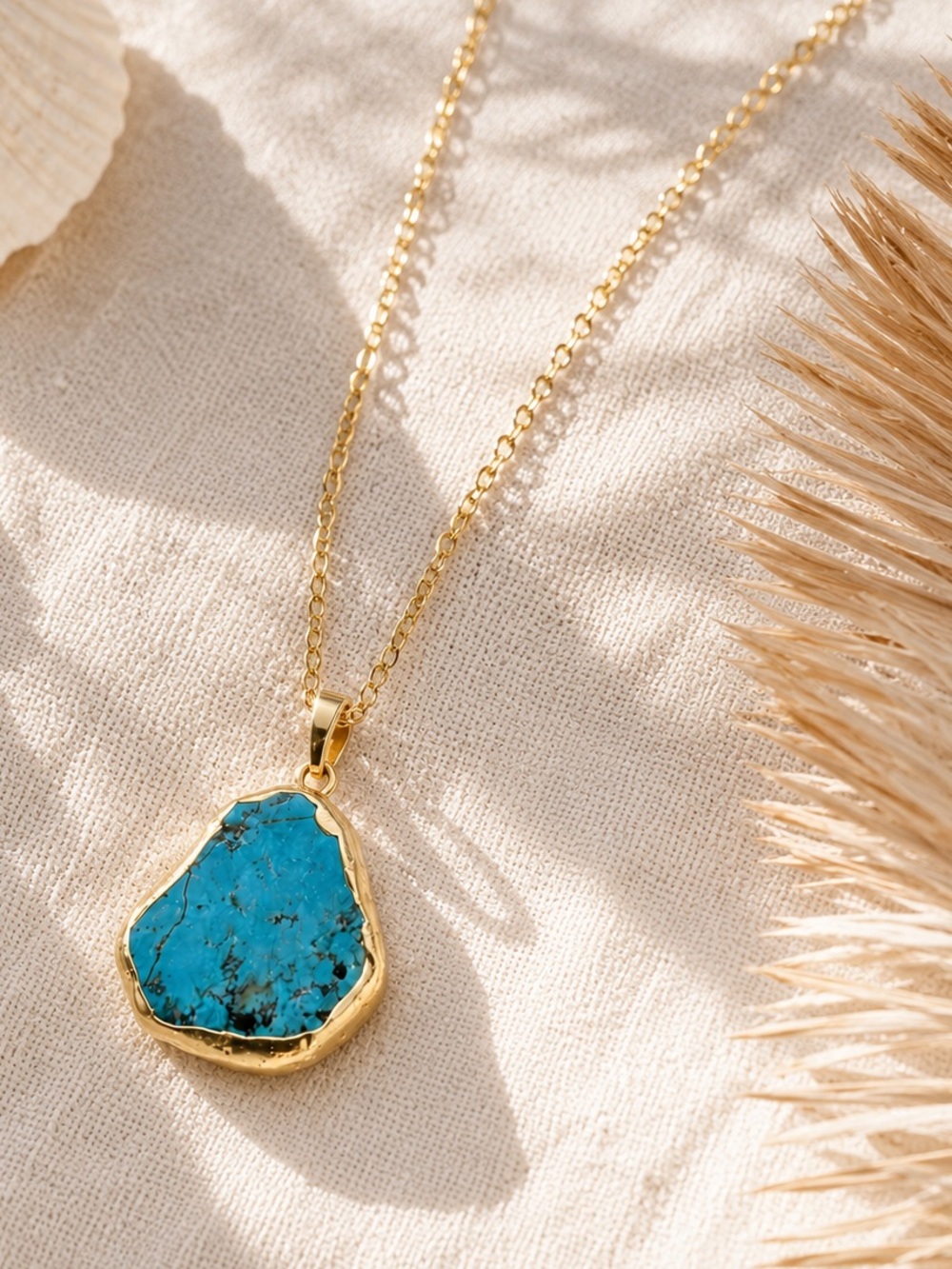 NWT Raw Turquoise Pendant Necklace 18k Gold Plated Boho Chic Jewelry